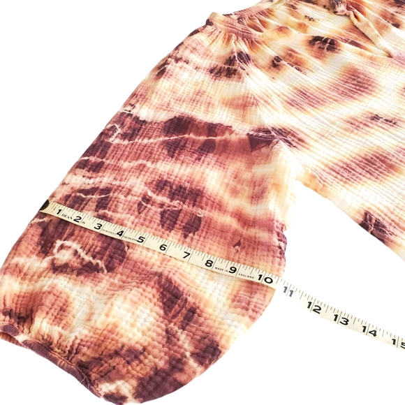 NATION LTD MiMi Romance‎ Plum/Yellow/Cream Tie Dye Gauzy Peasent Sleeve Blouse L - Picture 10 of 15